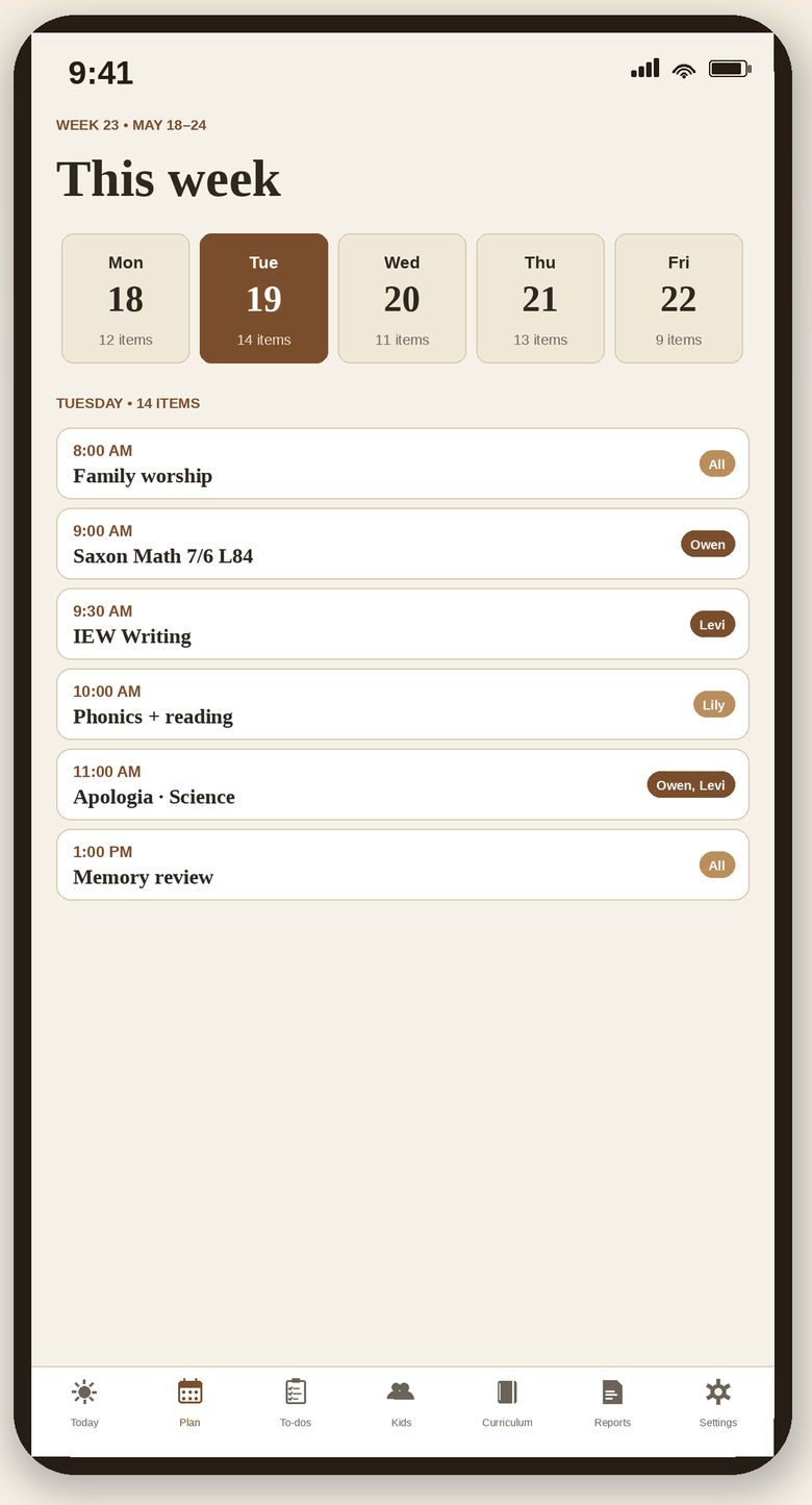 Anchor & Almanac weekly plan view